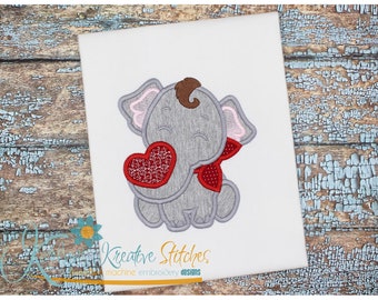 Valentine Elephant Heart Applique