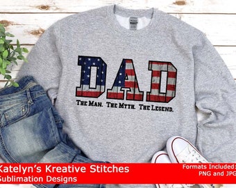 DAD with American Flag Background Sublimation Files PNG and JPG