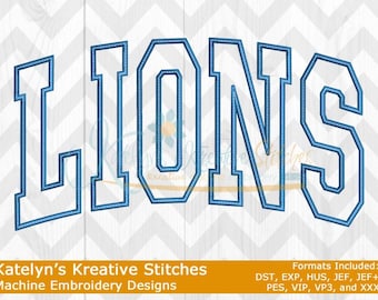 Lions Arched Applique Embroidery Design, Embroidery Files, Mascot Designs, Instant Download, Applique