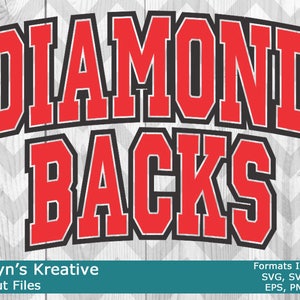 May include: Red and black graphic design featuring the text "DIAMOND BACKS" in a bold, blocky font. The design is on a white background with a chevron pattern.