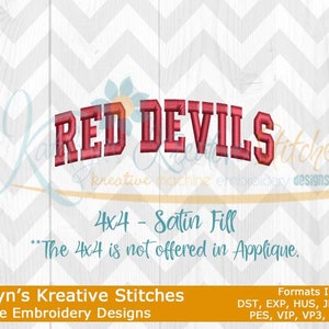 Red Devils Arched 4x4 Satin Embroidery