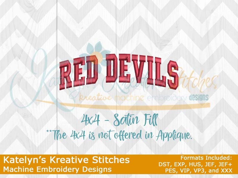 Red Devils Arched 4x4 Satin Embroidery
