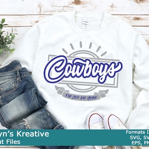 May include: A white sweatshirt with a grey and blue graphic design that says "Cowboys" with the text "For Love and Honor" underneath.