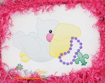 Pelican Mardi Gras Sketch Embroidery Design