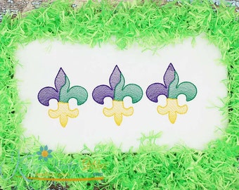 Mardi Gras Fleur de Lis Trio Sketch Embroidery Design