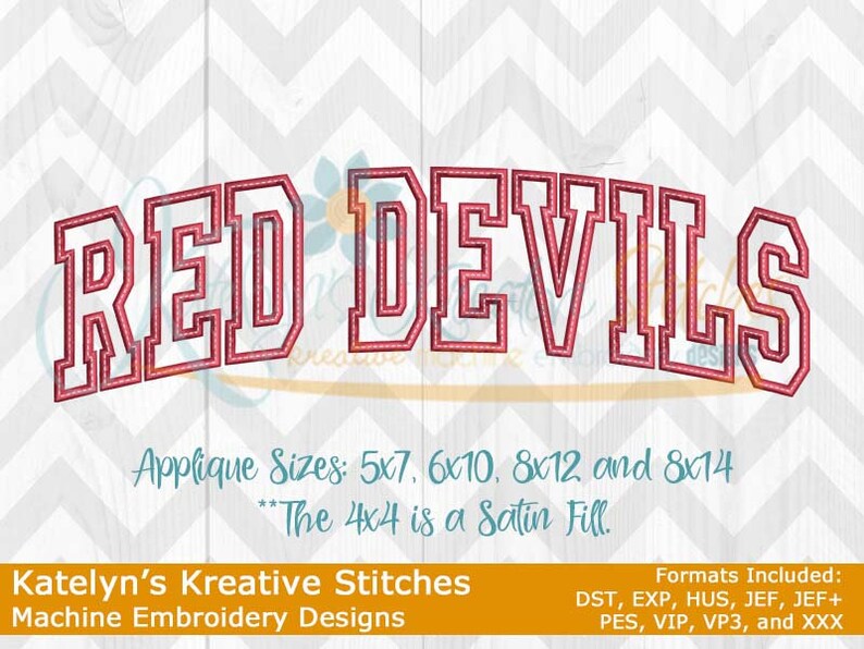 Red Devils Arched Applique Embroidery