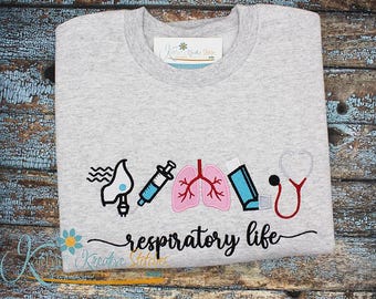 Respiratory Life Icon Embroidery - Filled and Outline Versions