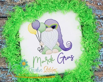 Mardi Gras Gnome Sketch Embroidery Design
