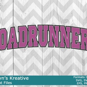 May include: A pink and black graphic design with the text "ROADRUNNERS" on a white chevron background. The text is in a bold, blocky font.