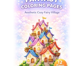 Fantasy Coloring Pages A4, Whimsical Crooked Houses Printable PDF, Storybook Village Line Art, Relaxing Coloring Sheets