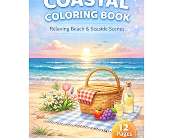Coastal Spring Coloring Pages Printable A4, Beach House Line Art PDF, Cozy Seaside Coloring Book, Relaxing Ocean Scenes