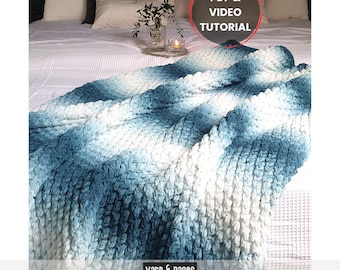 Schema e video per coperta all'uncinetto / Coperta all'uncinetto facile / Schema per principianti in PDF / Schema veloce all'uncinetto / Coperta spessa / Coperta afgana spessa