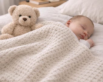 Crochet Baby Blanket Pattern | Waffle Stitch Blanket Pattern | Easy Modern Nursery Blanket PDF