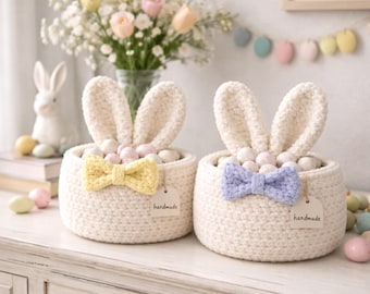 Easy Crochet Bunny Basket Pattern PDF – Chunky Yarn Easter DIY Gift