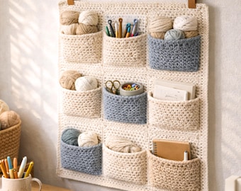 Crochet Wall Organizer Pattern PDF, Hanging Pocket Storage, Modern Crochet Home Decor, Beginner Wall Organizer Pattern