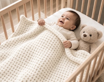 Patroon gehaakt babydekentje | Dekenpatroon met wafelsteek | Eenvoudige moderne babydeken, pdf