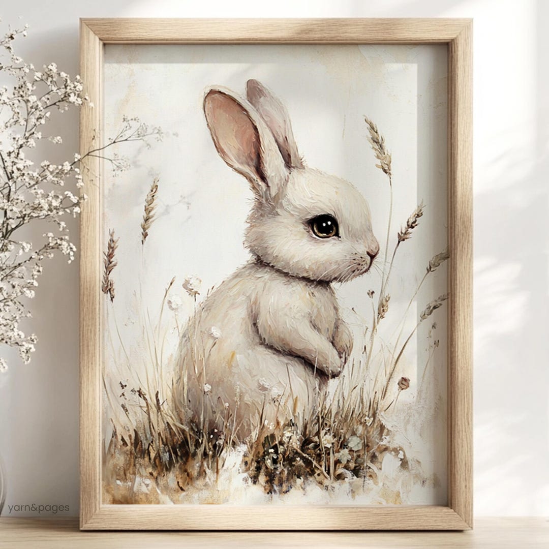Bunny Easter Wall Art Printable | Modern Cottagecore Wallart | Nursery ...