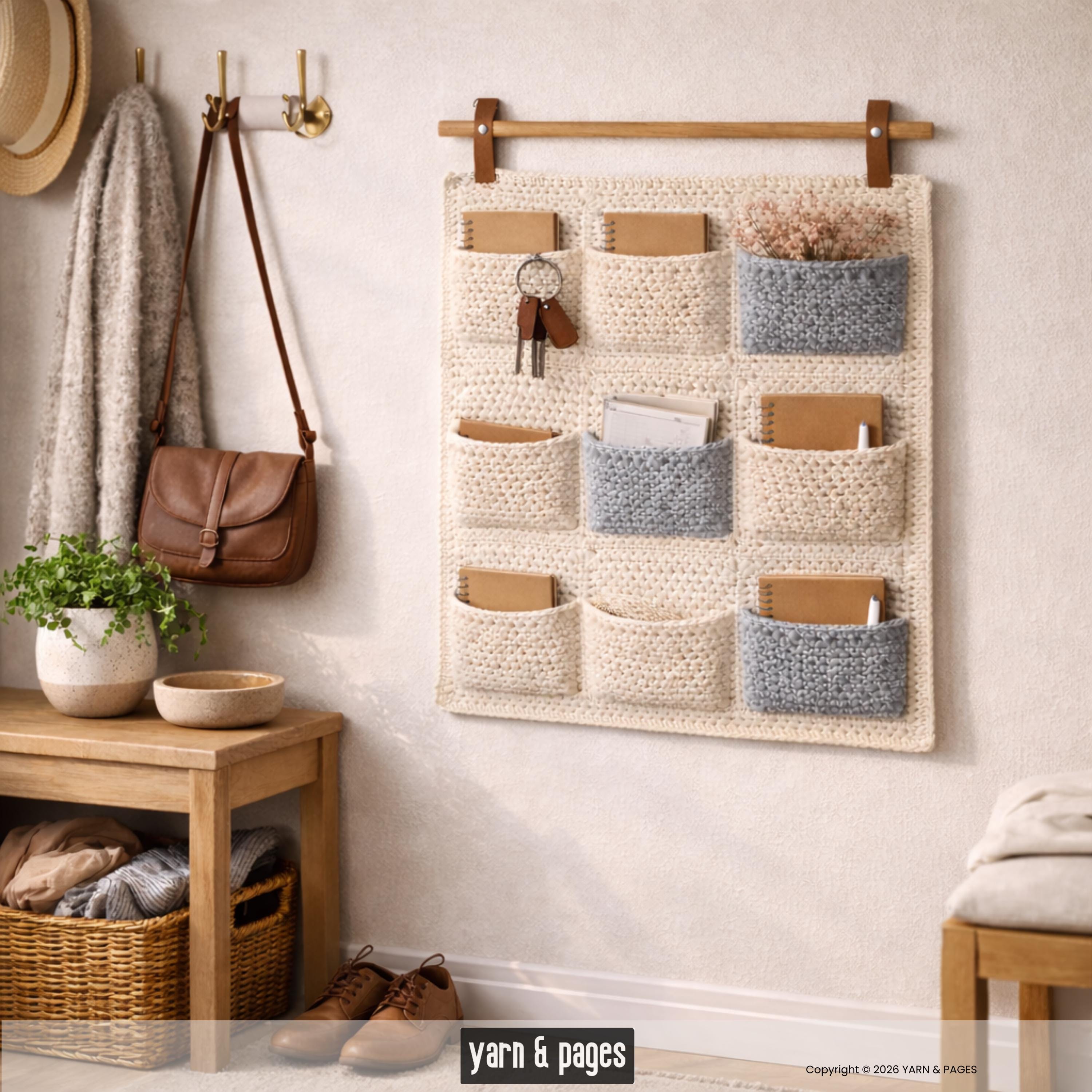 Crochet Wall Organizer Pattern PDF, Hanging Pocket Storage, Modern ...