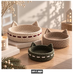 Crochet Cat Basket Pattern | 3 Sizes, Easy Crochet Basket Cat Tray Crochet Pattern | Cat Lover Gift | Christmas Crochet Pattern PDF