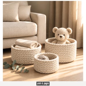 Beginner Crochet Basket Pattern | Modern Storage Basket | Cotton Rope Basket PDF | Nursery Decor| Built-in Handles