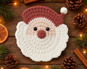 Crochet Santa Coaster Pattern • Christmas Crochet PDF • crochet christmas decoration patterns • crochet coaster pattern pdf • santa coasters