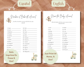 Bilingual Baby Shower Animal Game, English & Spanish (Digital Download)