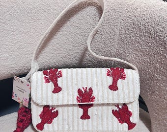 Neue Viral Perlen Hummer Handtasche w / charm Gestreift Handgefertigt