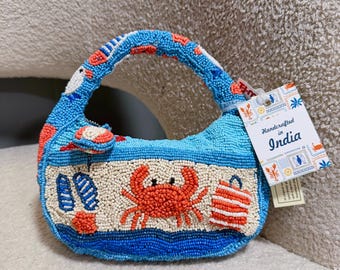 New Crab Seagull Beach Lobster Fish Umbrella Summer Beaded Bag Handcrafted