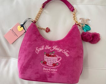 Neue Y2k Juicy Couture rosa Wildleder mit Kirschencharme