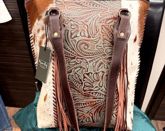 Myra Bag Cowhide Leather Tote | Embossed Floral, Fringe, Western Boho