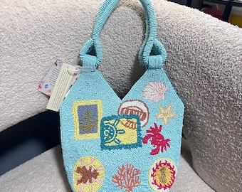 NEW Handcrafted In India Ocean Theme Beaded Hobo Style