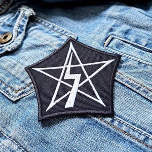 Pentagram And Thunderbolt Embroidered , Magic, Satanic, Lilith, Samael, Satan 534788 Embroidered Patch Badge Applique Iron on