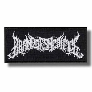Peut inclure: Écusson rectangulaire noir avec texte brodé blanc "BRANDERSHACK". Le texte est dans une police gothique stylisée. L'écusson est probablement destiné aux vêtements ou accessoires.