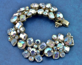 RARE Vintage D&E JULIANA Huge Headlight Square AB Rhinestone 5 Link Bracelet