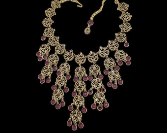 Vintage GOLDETTE New York Bib Necklace - Fringe - Amethyst Purple Swarovski Crystals - Gorgeous!