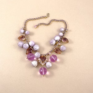 Fabulous Vintage D&E JULIANA Sparkling Pink Rhinestone and Bauble Bead Bib Necklace Book Piece image 1