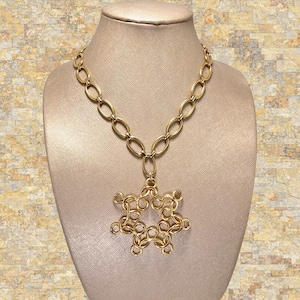 Huge Vintage NAPIER Chunky Gold Plate Link Chain Pendant Necklace - Modern Mid Century - Abstract