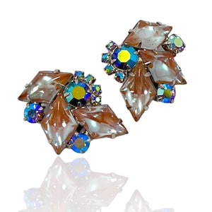 GORGEOUS Vintage Saphiret Ab Rhinestone Clip Earrings - Regency - Juliana - Must See!