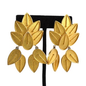 Vintage Karl Lagerfeld Matte & Luster Gold Dangle Goddess Leaf Earrings