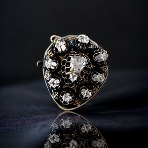 Rare DIAMONDS Antique 1850's Victorian 10k Gold and Enamel with ROSE CUT Diamonds..... Brooch Pendant Combo image 7