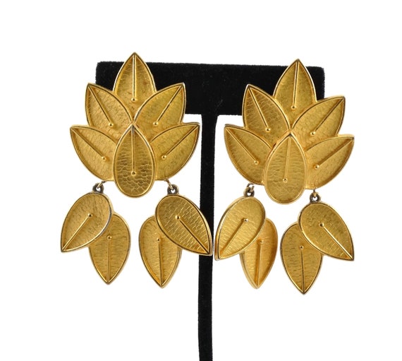 Vintage Karl Lagerfeld Matte & Luster Gold Dangle… - image 5