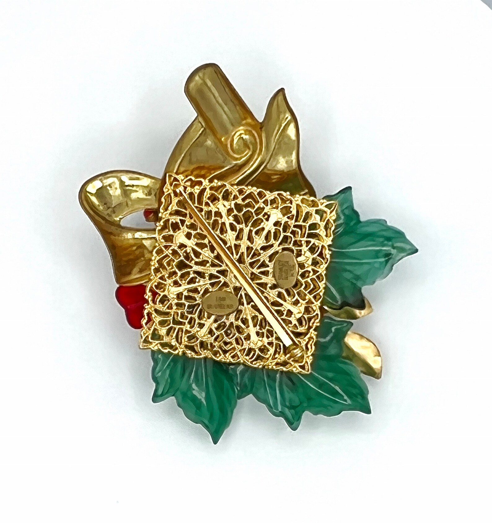Broche Vintage STANLEY HAGLER STUPENDA - Grand Format, Or Plaqué, Cristaux Et Perles - États-Unis