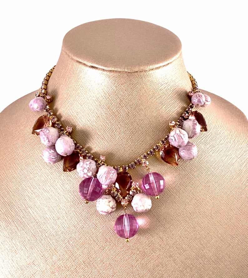 Fabulous Vintage D&E JULIANA Sparkling Pink Rhinestone and Bauble Bead Bib Necklace Book Piece image 10