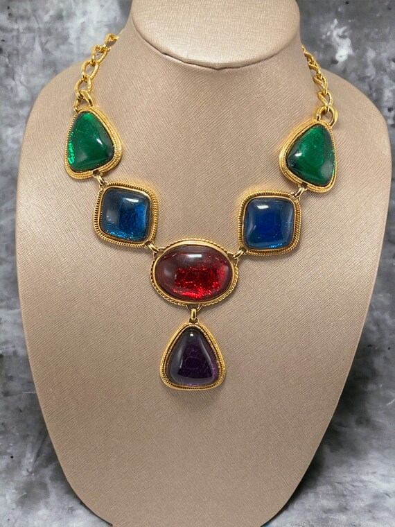 Vintage KJL for Avon - Kenneth J Lane - Jewel Tone Cabochon Bib 