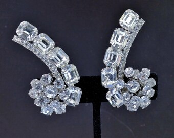 JULIANA Fiery Rhinestone Climber Statement Earrings MASSIVE Vintage D&E Confirmed!