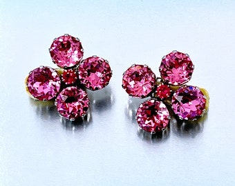 Vintage JO-LE' Dazzling Pink Rhinestone Earrings - Big and Bold!