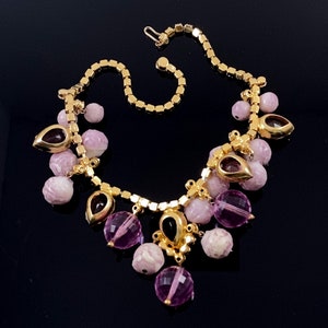 Fabulous Vintage D&E JULIANA Sparkling Pink Rhinestone and Bauble Bead Bib Necklace Book Piece image 3