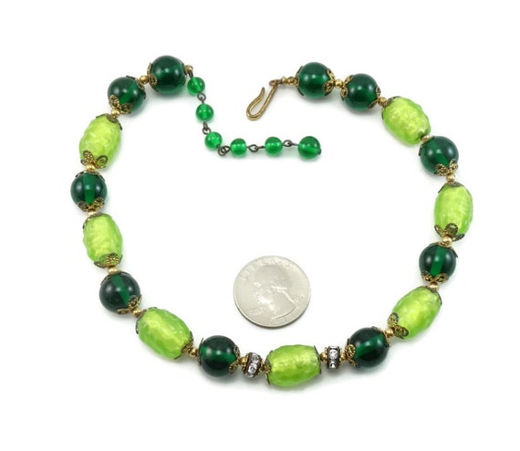 French Gripoix Glass Emerald / Lemon Lime Rhinest… - image 3