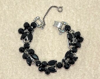 Vintage D&E JULIANA Black Glass Bead Rhinestone 5 Link Bracelet - Confirmed!