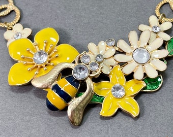 Vintage ROBERT ROSE Bee on Flowers Champlevé  Enamel Necklace & Earring Set